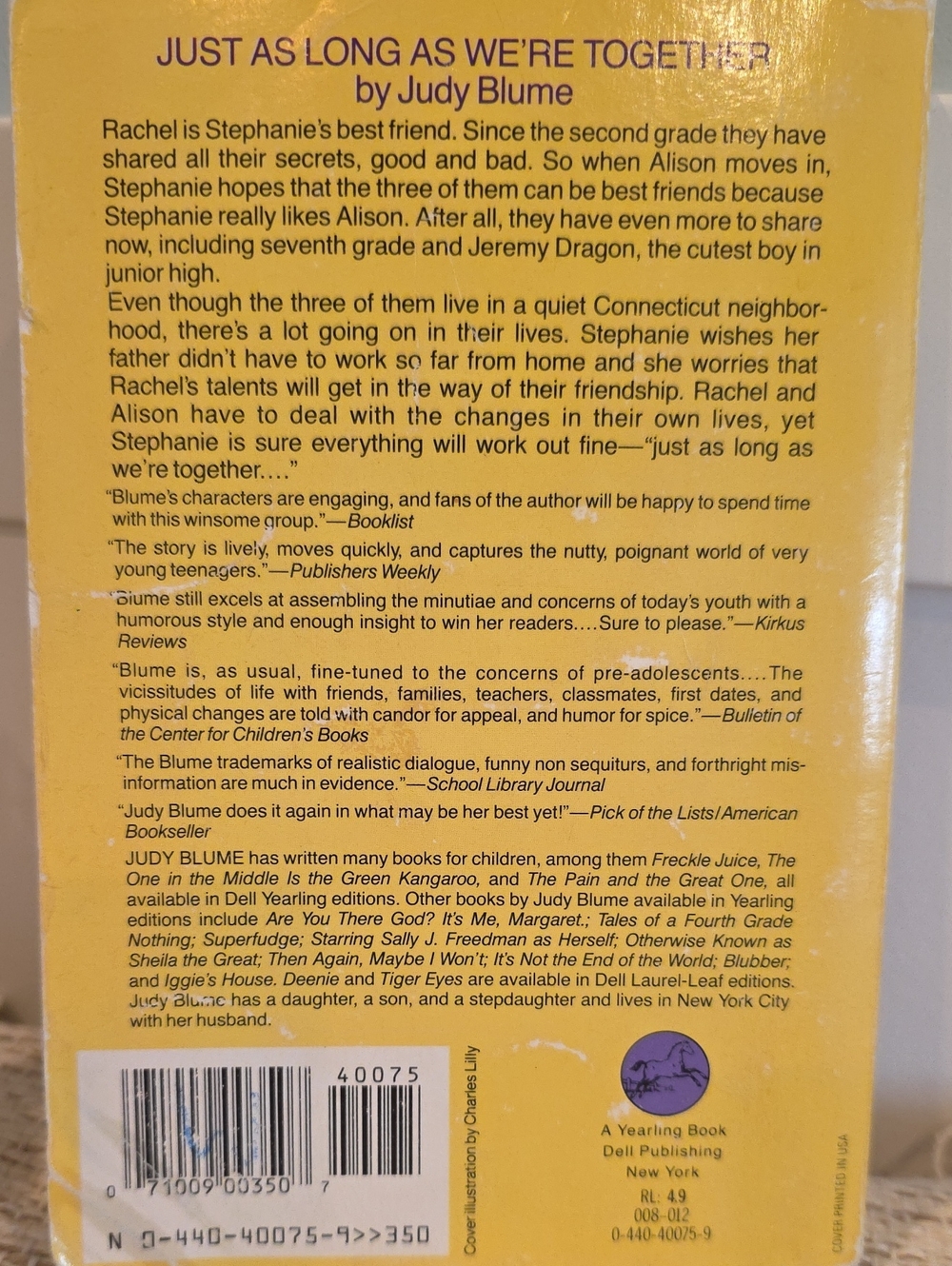 Judy Blume "Just As Long As We're Together" Vintage 1988 Paperback Book - Picture 8 of 8